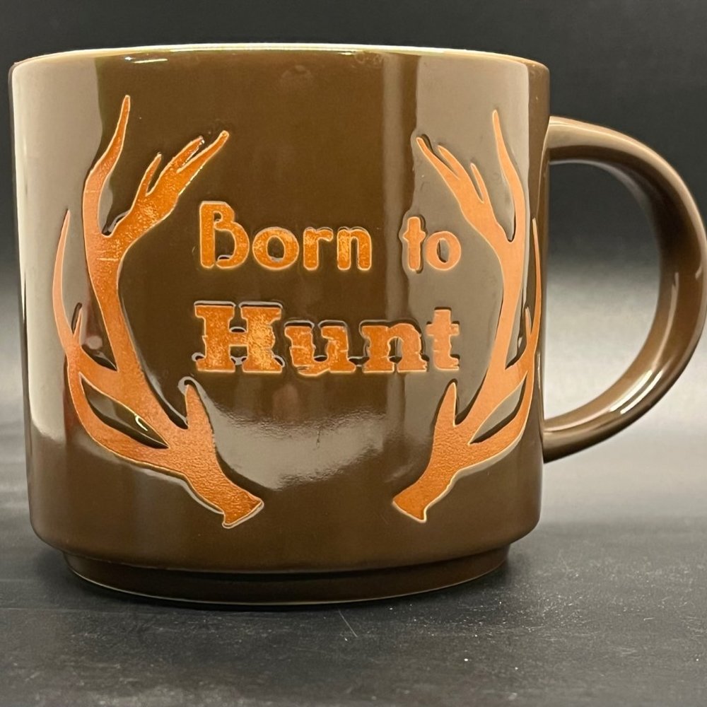 Born To Hunt Bass Pro Shop Mug Brown/Orange Buck Antlers Coffee‎ Cup 16 oz.